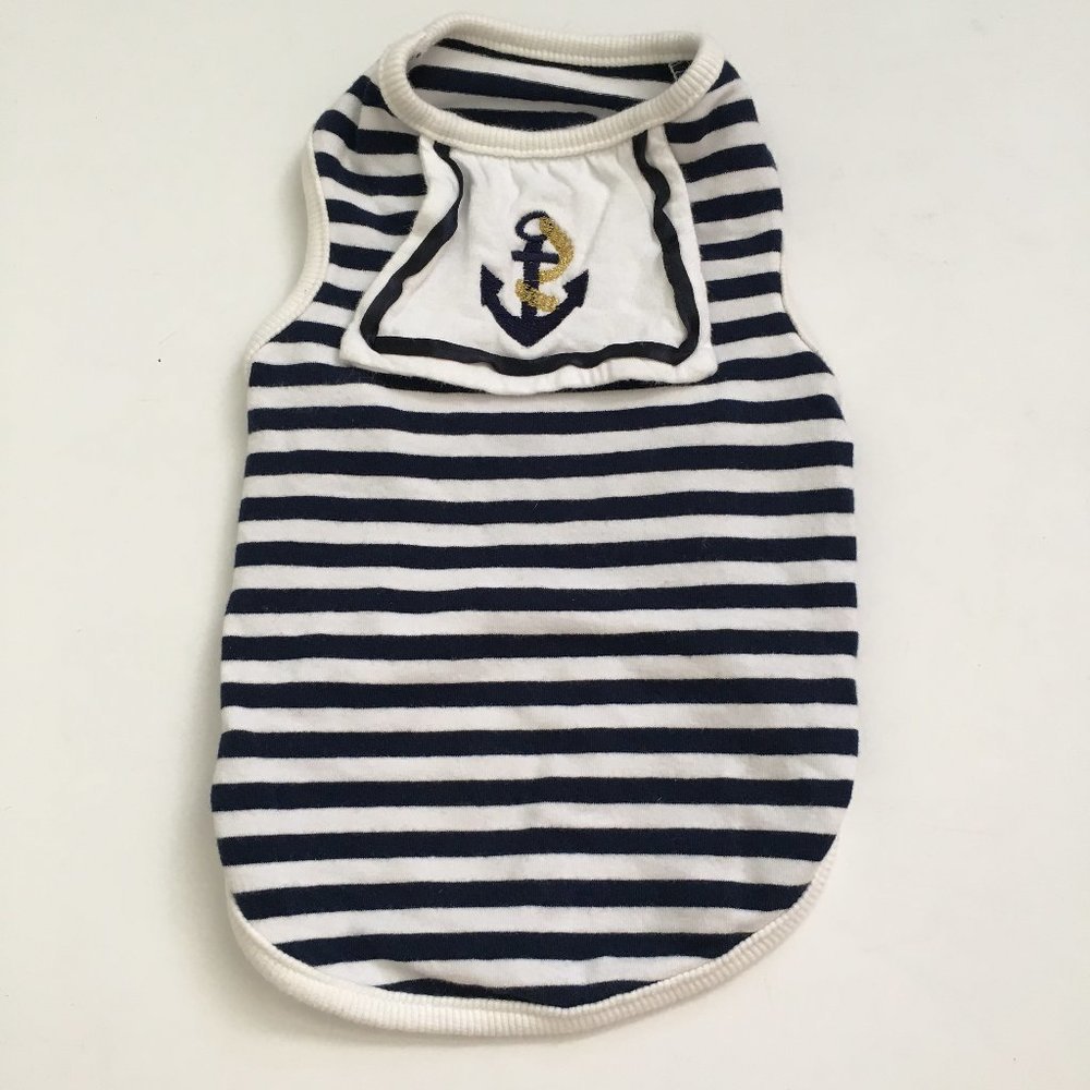 Dog Clothes Sailor Tank Black & White Striped  Size Small